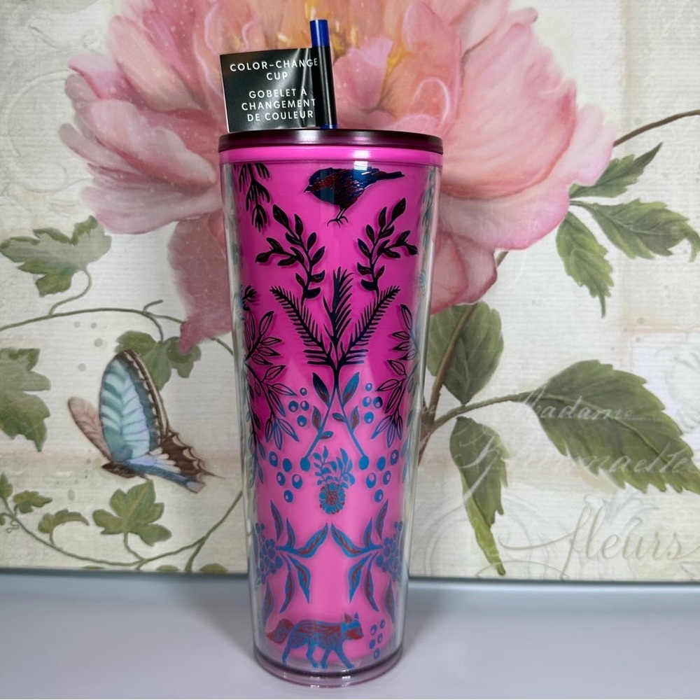 Starbucks Woodland Lace Color Change Pink Red Tumbler